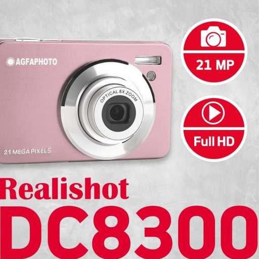 AgfaPhoto DC8300 kompakt digitális fényképezőgép, 21Mp, 8x optikai zoom, rózsaszín