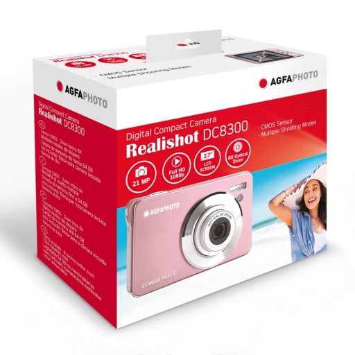 AgfaPhoto DC8300 kompakt digitális fényképezőgép, 21Mp, 8x optikai zoom, rózsaszín