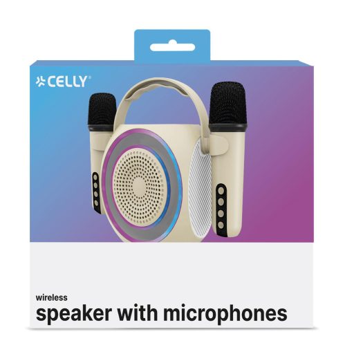 Celly Partymic2 karaoke hangszóró, 2db vezeték nélküli mikrofon, RGB led, bluetooth, 1800mAh