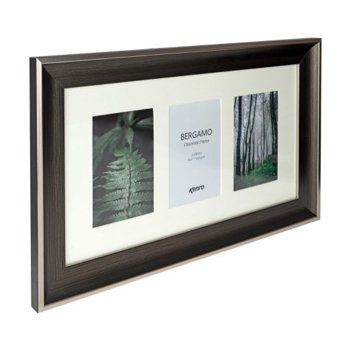 Kenro Bergamo Charcoal multi képkeret, 3db 10x15, faerezet hatás, ezüstszínű matt szegély, szénbarna