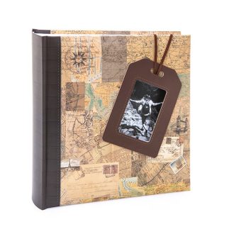   Kenro Kusso Travel Lagguage Tag fotóalbum, memo, 200db 10x15, ablakos borító, térkép minta, barna