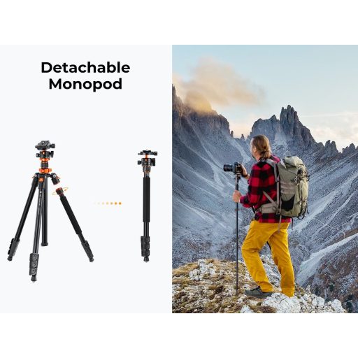 K&F Concept K234A7+BH28L állvány, 200cm magasság, 10kg teherbírás, telefonadapter
