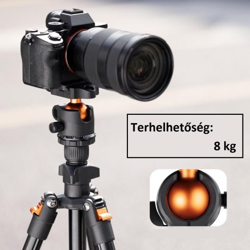 K&F Concept K224A1+BH-28L állvány, fekete-narancssárga, telefontartóval