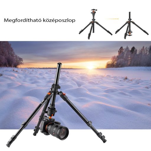 K&F Concept K224A1+BH-28L állvány, fekete-narancssárga, telefontartóval