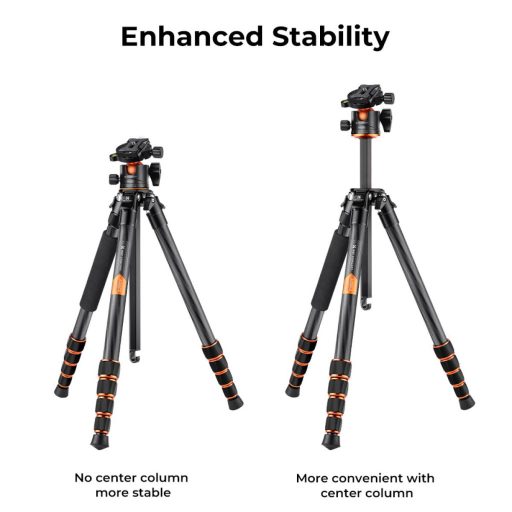 K&F Concept A255C2+BH-36L karbon állvány, 156cm magasság, 15kg teherbírás