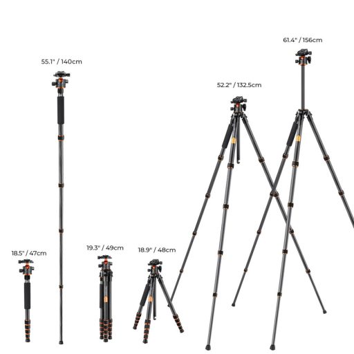 K&F Concept A255C2+BH-36L karbon állvány, 156cm magasság, 15kg teherbírás