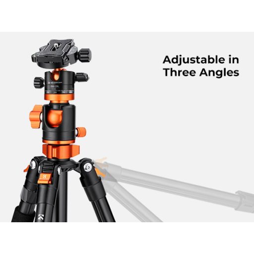 K&F Concept T255A3 + BH-28L állvány + monopod, elforgatható középoszloppal, fekete-narancssárga
