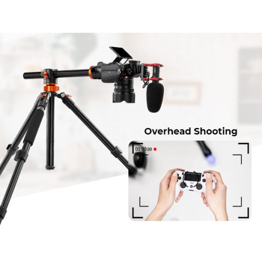 K&F Concept T255A3 + BH-28L állvány + monopod, elforgatható középoszloppal, fekete-narancssárga