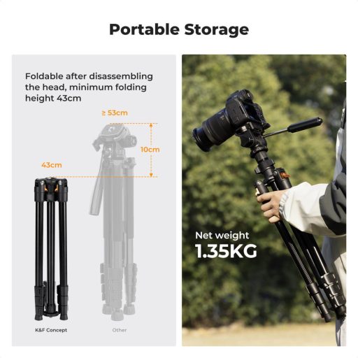 K&F Concept O234A0+BV01 állvány, 196cm magasság, 4kg teherbírás, telefonadapter