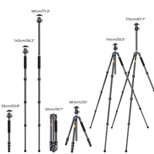 K&F Concept X254C4+BH-30 karbon állvány + monopod, 172cm magasság, 12kg teherbírás