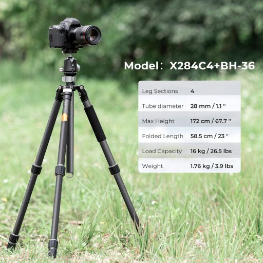 K&F Concept X284C4+BH-36 karbon állvány + monopod, 172cm magasság, 16kg teherbírás