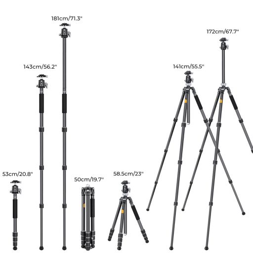 K&F Concept X284C4+BH-36 karbon állvány + monopod, 172cm magasság, 16kg teherbírás