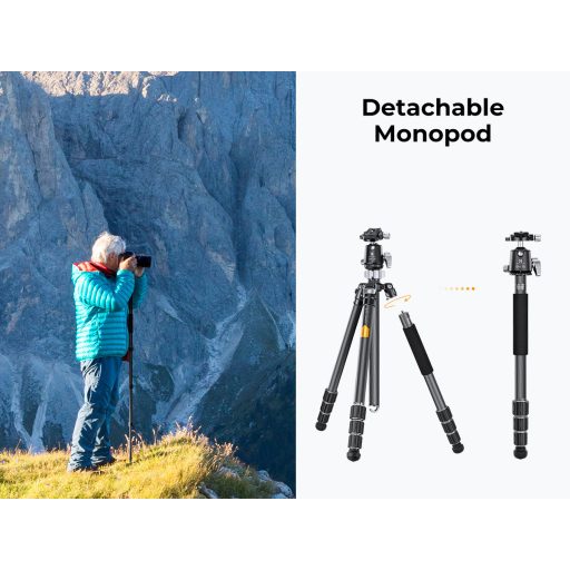 K&F Concept X284C4+BH-36 karbon állvány + monopod, 172cm magasság, 16kg teherbírás