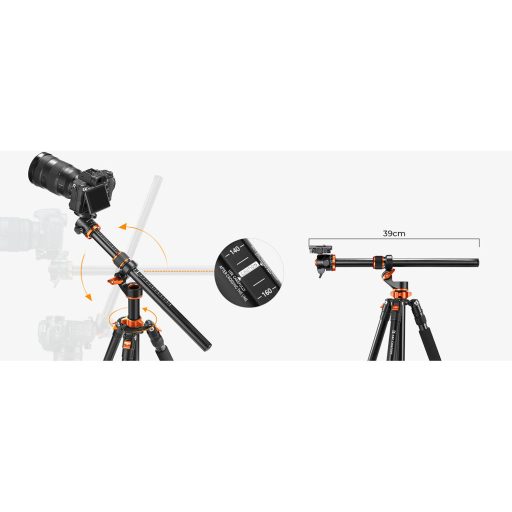 K&F Concept T254A7+BH-28L állvány + monopod, elforgatható középoszloppal, fekete-narancs