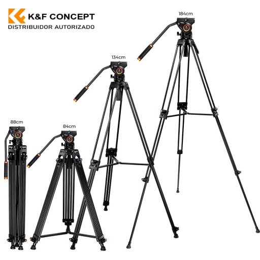 K&F Concept VA18 videó állvány, VH081 fluid video fej, 183cm magasság, 8kg teherbírás