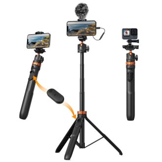   K&F Concept MS-08 állvány, selfie bot, gömbfejjel, GoPro adapter, telefon adapter, bluetooth kioldó