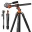 K&F Concept T254A7 + FH-03 videó állvány + monopod, elforgatható középoszloppal, fekete-narancssárga