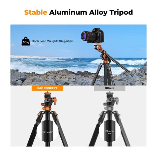 K&F Concept T254A7 + FH-03 videó állvány + monopod, elforgatható középoszloppal, fekete-narancssárga
