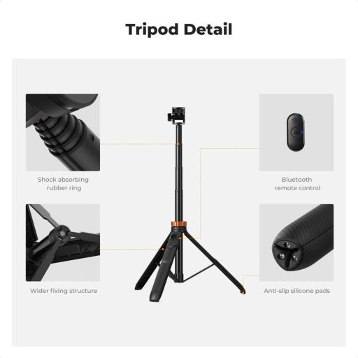 K&F Concept MS-24 állvány, 175cm, selfie bot, GoPro adapter, telefon adapter, bluetooth kioldó