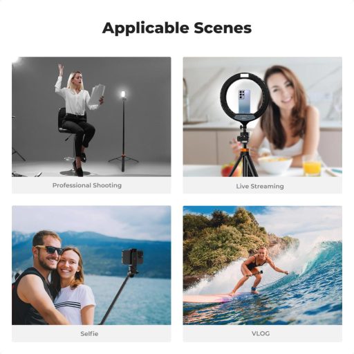 K&F Concept MS-24 állvány, 175cm, selfie bot, GoPro adapter, telefon adapter, bluetooth kioldó