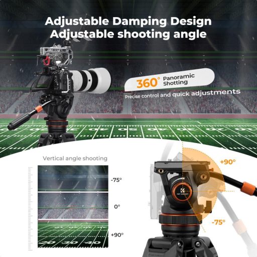 K&F Concept VA3 videó állvány, BV60 fluid video fej, 191cm magasság, 10kg teherbírás