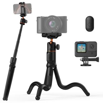   K&F Concept MS-29 hajlítható lábú állvány, selfie bot, GoPro és telefon adapter, bluetooth kioldó