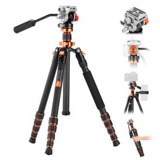   K&F Concept O255C4+FH-03 karbon videó állvány, 170cm magasság, 5kg teherbírás