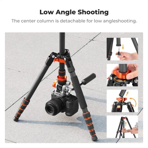 K&F Concept O255C4+FH-03 karbon videó állvány, 170cm magasság, 5kg teherbírás