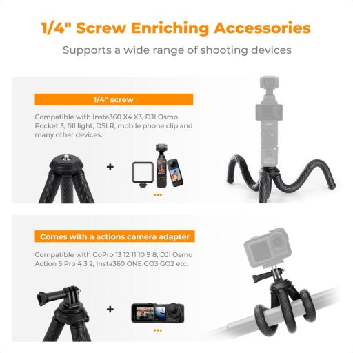 K&F Concept hajlítható lábú állvány, Magsafe, GoPro adapter, bluetooth kioldó