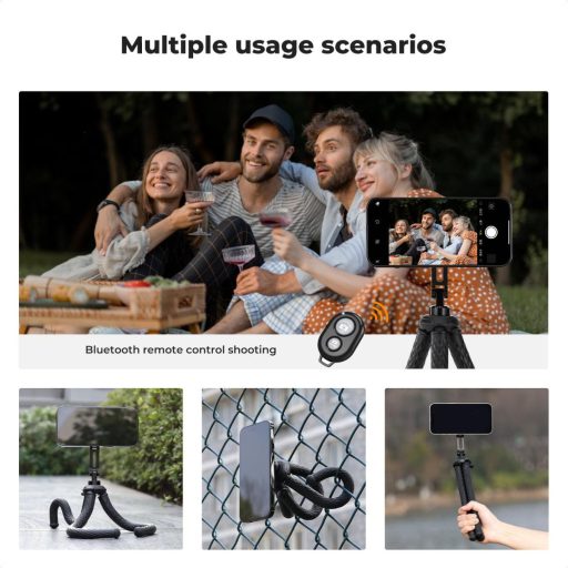 K&F Concept hajlítható lábú állvány, Magsafe, GoPro adapter, bluetooth kioldó
