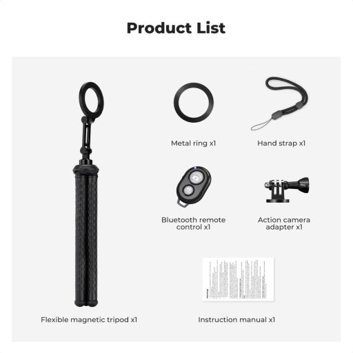 K&F Concept hajlítható lábú állvány, Magsafe, GoPro adapter, bluetooth kioldó