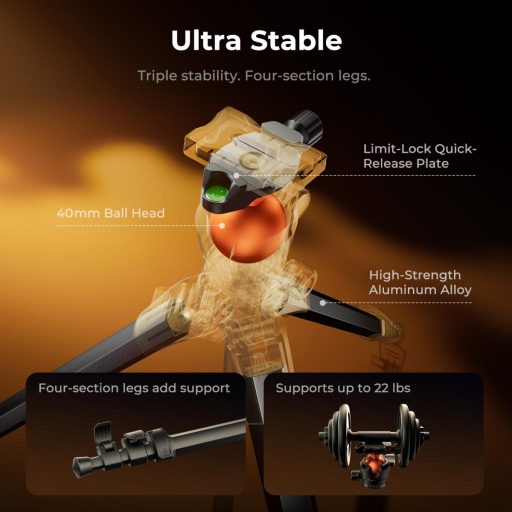 K&F Concept A304A3 állvány BH-40 gömbfej, 172cm magasság, 10kg teherbírás, telefontartóval