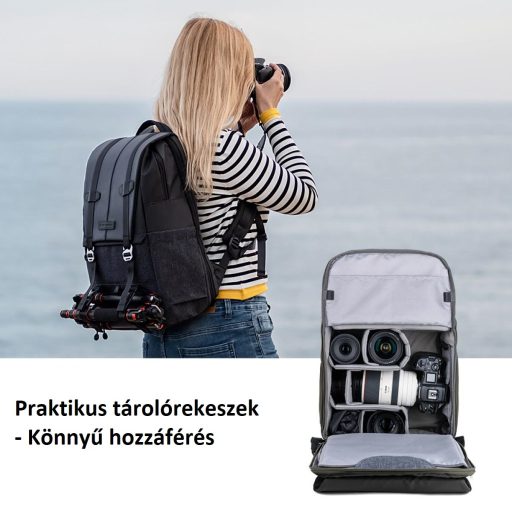 K&F Concept Beta Backpack 20 literes, fotós hátizsák, fekete-szürke színben