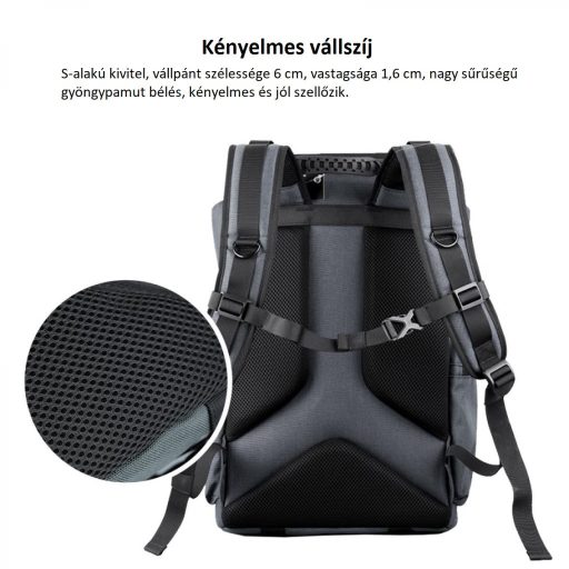 K&F Concept 13.098V1 professzionális kamera hátizsák, laptop zsebbel, szürke (15.6")