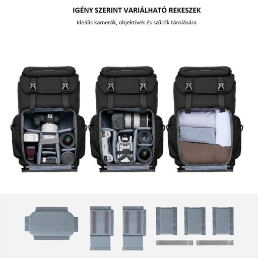 K&F Concept 13.098V2 professzionális kamera hátizsák, laptop zsebbel, fekete (15.6")