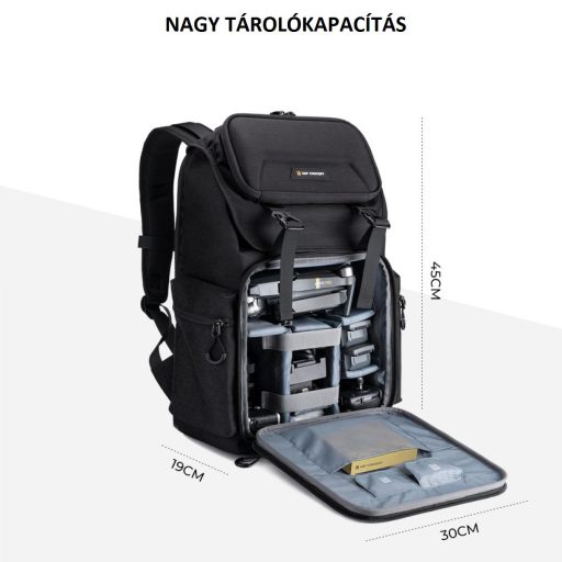 K&F Concept 13.098V2 professzionális kamera hátizsák, laptop zsebbel, fekete (15.6")