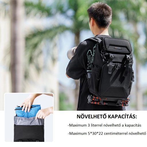 K&F Concept 13.098V2 professzionális kamera hátizsák, laptop zsebbel, fekete (15.6")