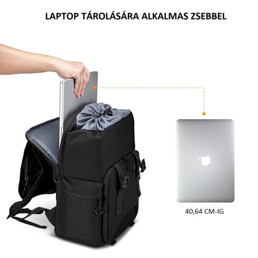 K&F Concept 13.098V2 professzionális kamera hátizsák, laptop zsebbel, fekete (15.6")