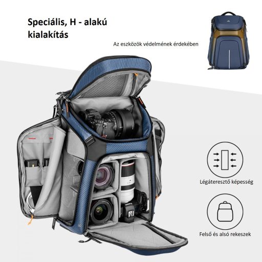 K&F Concept Alpha Backpack 25 literes, fotós hátizsák, vízálló, kék