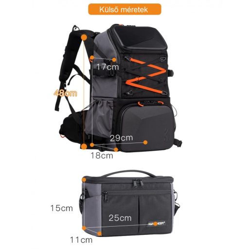 K&F Concept Beta Backpack 32 literes, fotós hátizsák, vízálló, fekete-narancs színben