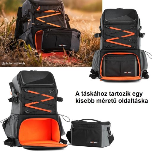 K&F Concept Beta Backpack 32 literes, fotós hátizsák, vízálló, fekete-narancs színben