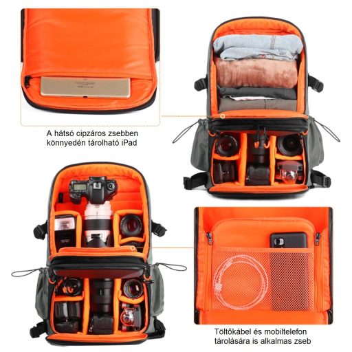 K&F Concept Beta Backpack 32 literes, fotós hátizsák, vízálló, fekete-narancs színben
