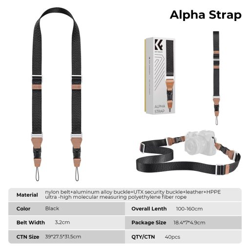 K&F Concept lapos nyakpánt gyorskioldó csattal, 3,2cm x 100-160cm, fekete