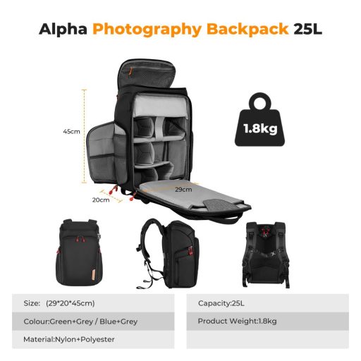 K&F Concept Alpha Air fotós hátizsák 25L, fekete piros