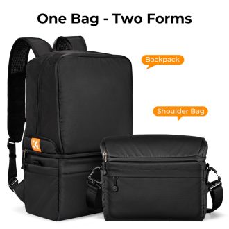   K&F Concept Collapsible Backpack 22L, fotós hátizsák, oldaltáskáva csukható, fekete