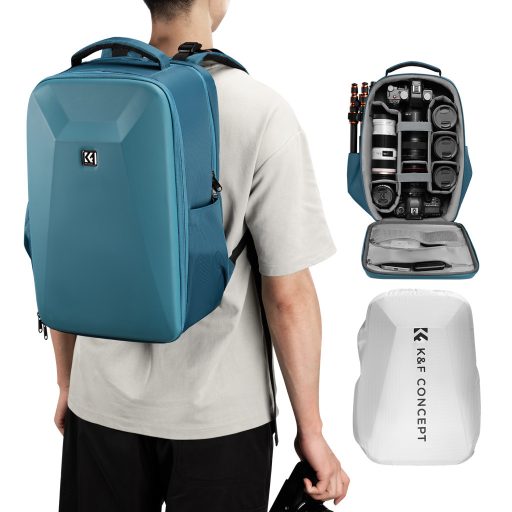 K&F Concept hardshell professzionális kamera hátizsák, 22L, 15.6 laptop zseb, kék