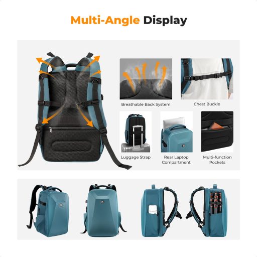 K&F Concept hardshell professzionális kamera hátizsák, 22L, 15.6 laptop zseb, kék