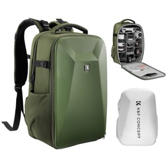   K&F Concept hardshell professzionális kamera hátizsák, 22L, 15.6 laptop zseb, zöld