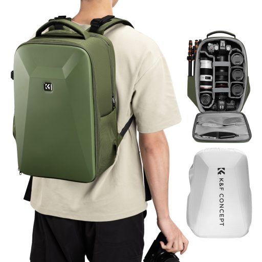 K&F Concept hardshell professzionális kamera hátizsák, 22L, 15.6 laptop zseb, zöld