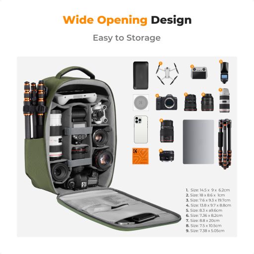 K&F Concept hardshell professzionális kamera hátizsák, 22L, 15.6 laptop zseb, zöld